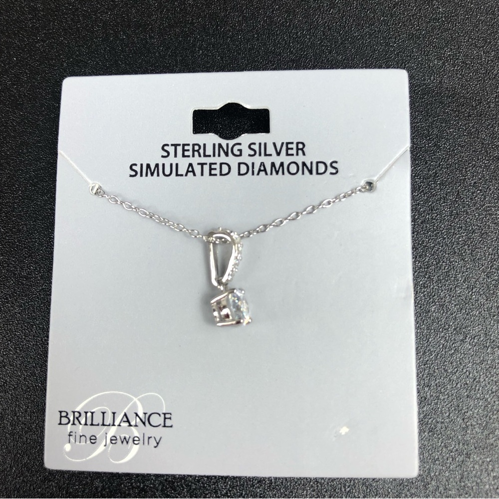 Brilliance Fine Jewelry Sterling Silver Simulated Diamond Necklace - Picture 3 of 4